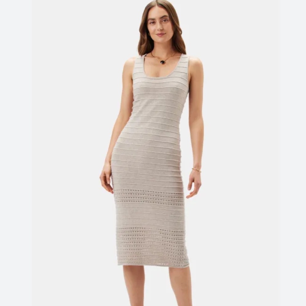 Amour Vert Cora Dress Oatmeal Textured Knit Midi Linen Blend XL, New